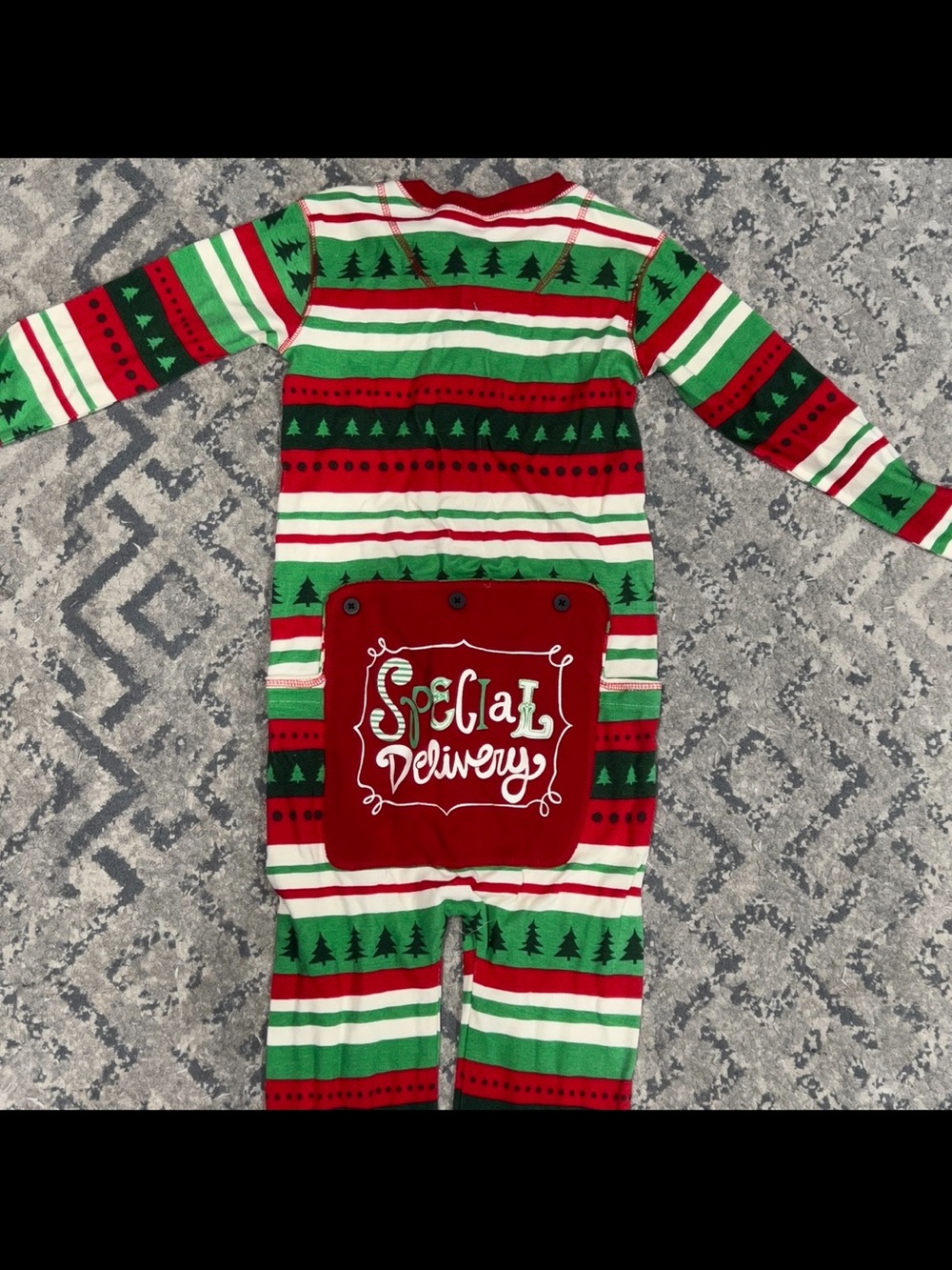 Lazy One Special Delivery Youth onesie flapjack pj holiday tree pattern Med 12 - Picture 6 of 7